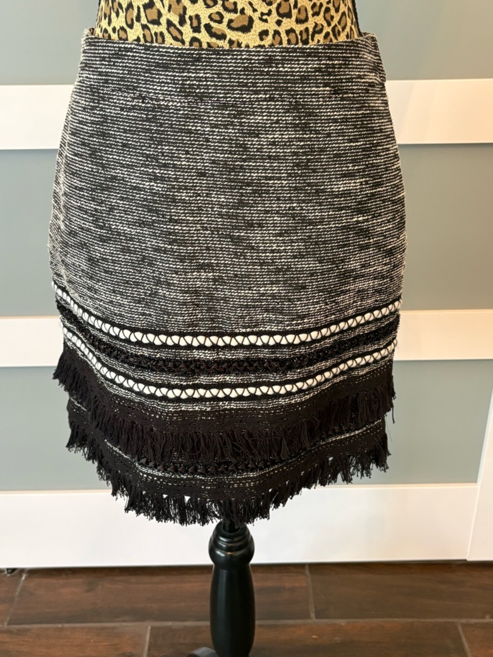 H&M Black and White Tweed Fringe Mini Skirt NWT!!